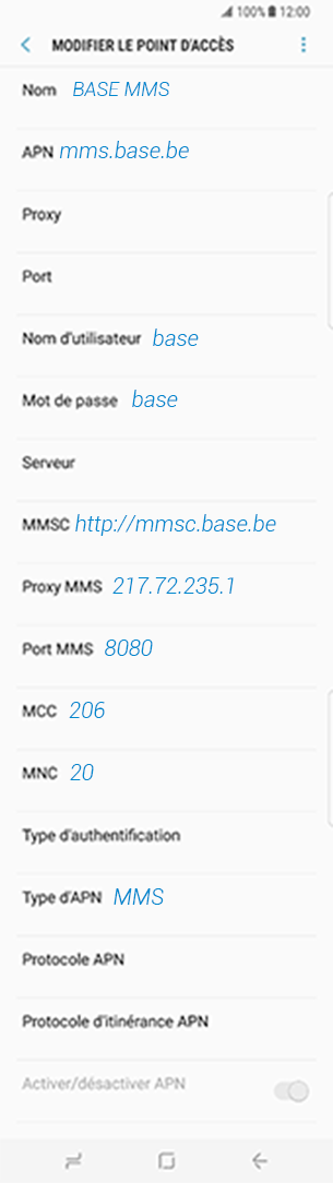 configuration MMS BASE Huawei Honor V8