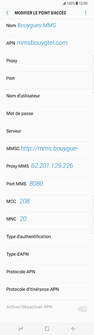 configuration MMS Bouygues Samsung Galaxy C7