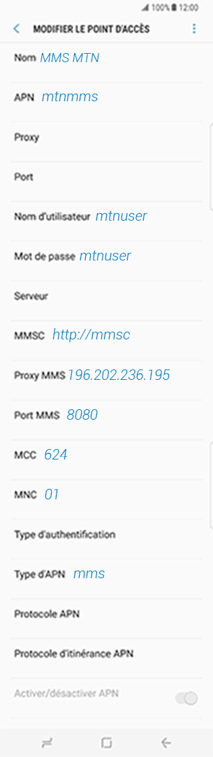 configuration MMS MTN Alcatel Pulsemix