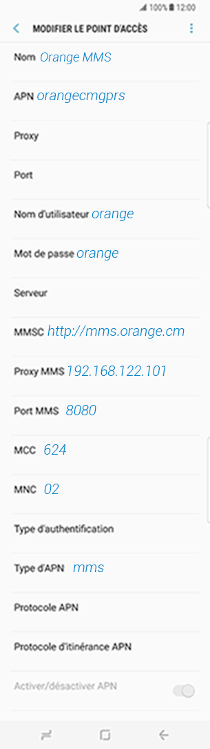 configuration MMS Orange Cameroun Samsung Galaxy J1 mini 2016