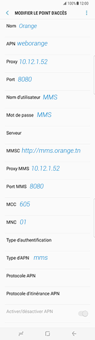 configuration MMS Orange Tunisie LG G5