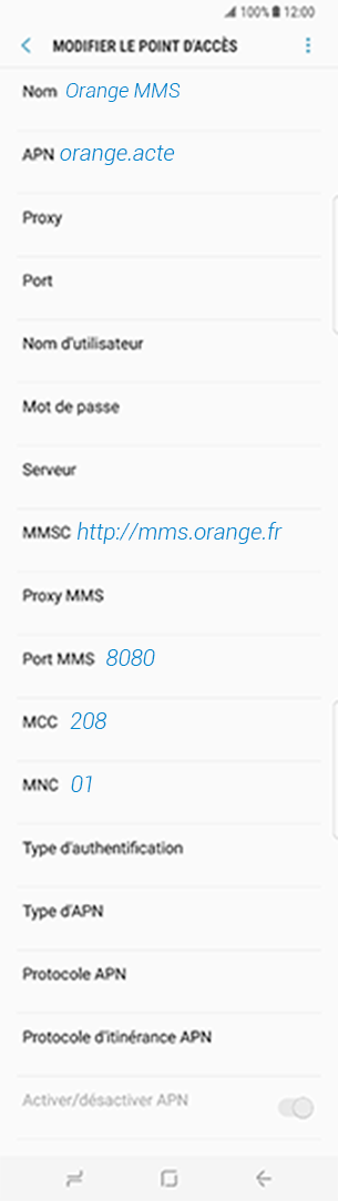 configuration MMS Orange HTC U11