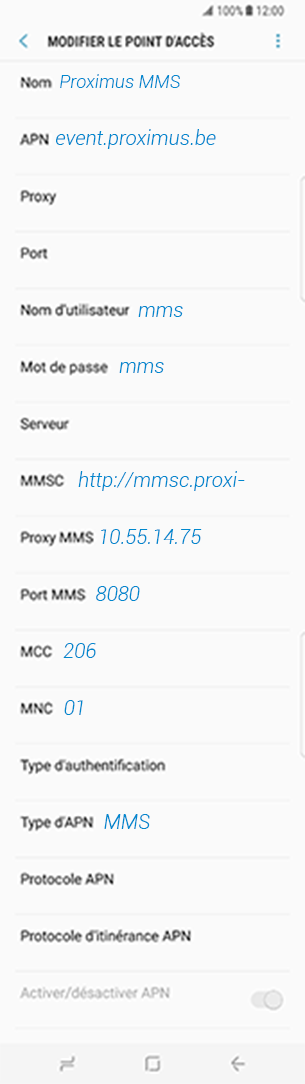 configuration MMS Proximus Alcatel Flash 2017