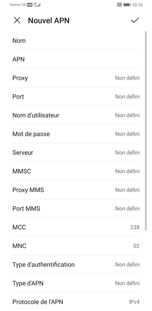 Paramètres APN NRJWEB sur Honor X5