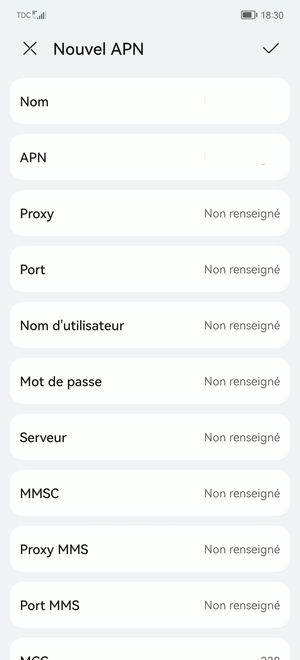 Paramètres APN SFR webphone sur Huawei Nova 12I